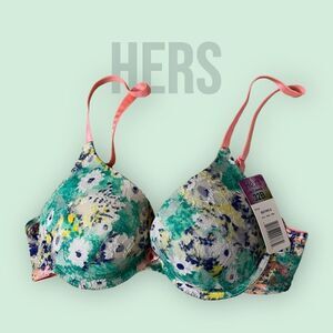 Hers Teal Blue Floral Bra Sz 32B